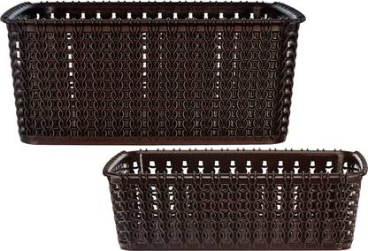 KUBER INDUSTRIES Plastic Multiuses Large & Small Size M 20-15 Plastic Basket Without Lid- Set of 2(Brown) Storage Basket