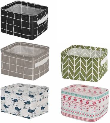 XAMILE Cotton 5 Small Canvas Storage Bins Mini Foldable Storage Basket Storage Basket