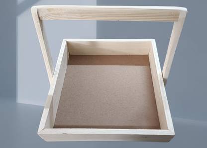 Vayu Art N Craft Wooden Pine Wood Gift Box Gift Hamper Tray Pinewood Basket with Handle Storage Basket