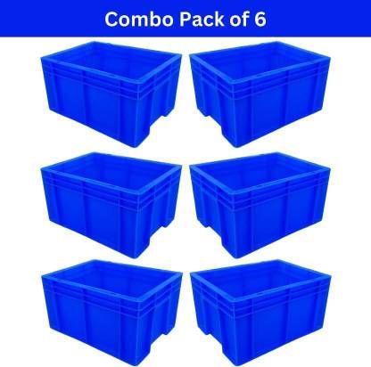 MPL Plastic Multipurpose Plastic Blue Crate 40x30x22CM for Vegetable Fruit Milk Storage 6Pcs Storage Basket