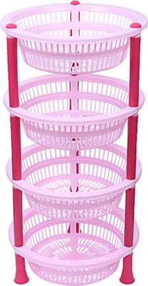 KUBER INDUSTRIES Plastic Plastic 4-Tier Multi-Purpose Round Storage Basket, Organizer, Shelf Rack (Pink) Storage Basket