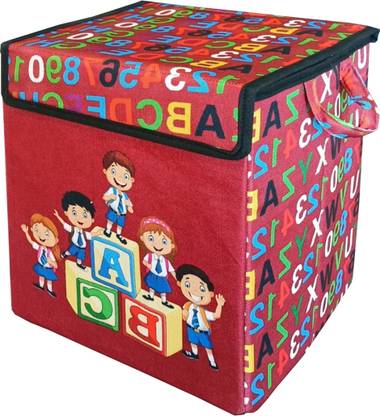Muren Polyester Folding Toy Organizer Box Flip Top Lid Portable, Side Handle Printed Red Storage Basket