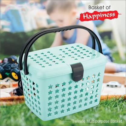 Mannat Plastic Multipurpose Green Small Size Storage Basket with Handle & Lid For Puja,Fruits Storage Basket