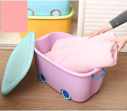WHISKET Plastic Handle & WheelsStorage Box,kids toy storage box,Container,Multi color Storage Basket