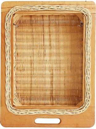 Akway Bamboo wicker basket (16.5"W Including Channels x 20"D x 6"H) Storage Basket