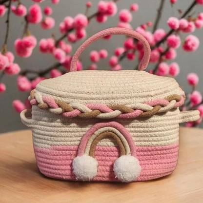 Bhumatha Jute Cute Jute Basket with Lid Storage Bag Storage Basket