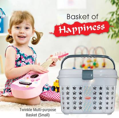 Mannat Plastic Multipurpose Plastic Small Basket with Handle for Kids Storage Basket