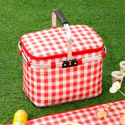 UMAI Polyester Red Insulated 23L Collapsible Picnic Basket with Aluminium Handle Storage Basket