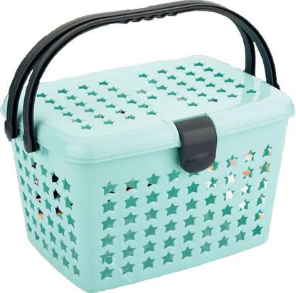 ThreeD Plastic Multipurpose Rectangular Plastic Small Basket with Handle for Storage Multicolor Storage Basket