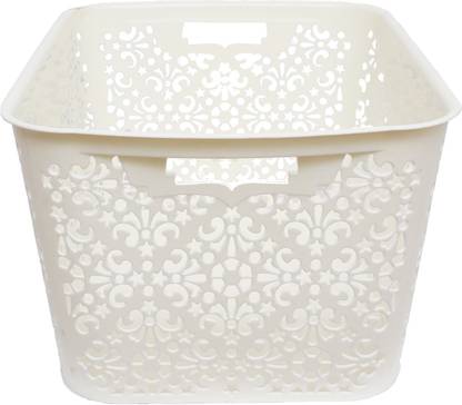 Cutting EDGE Polypropylene Large Turkish Basket without Lid, Multipurpose Basket for Toys, Kitchen (White) Storage Basket