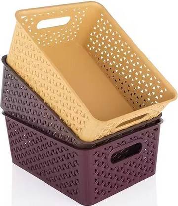 Angelware Plastic Plastic 3 Pieces Medium Size Multipurpose Solitaire Storage Basket (Pack of 3) Storage Basket