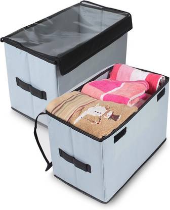 PrettyKrafts Polyester Storage box/Toy Organizer/Storage organizer with Transparent Lid Set of 3 Storage Basket