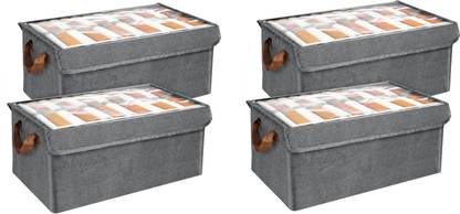 Greeva Polyester Cloth Storage/Wardrobe Organizer with Transparent Lid Collapsible Fabric Shelf Storage Basket