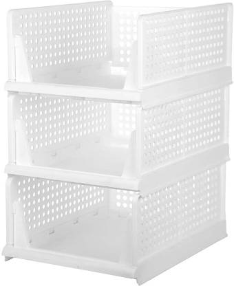ROTICE Plastic 3 Layer Foldable & Stackable Sliding Drawer Organizer Closet Storage Basket