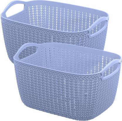 KUBER INDUSTRIES Plastic Unbreakable Plastic 2 Pieces Multipurpose Medium Size Flexible Storage Baskets / Fruit Vegetable Bathroom Stationary Home Basket with Handles (Grey) -CTKTC39065 Storage Basket