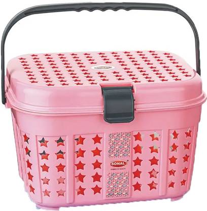 Mannat Plastic Plastic Small Storage Basket box with Handle for Puja,Toy,Book,Clothe(Pack of 1) Storage Basket