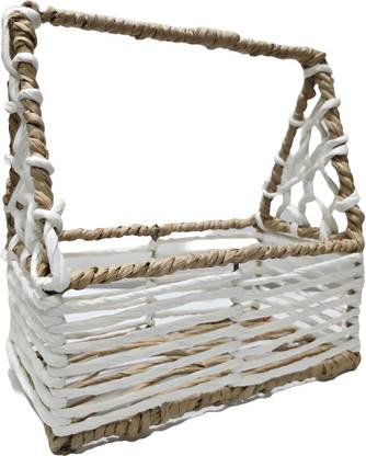 SAAR ART Jute Handwoven Rectangular Basket with Tall Handle – Organizer for Hampers & Home Storage Basket