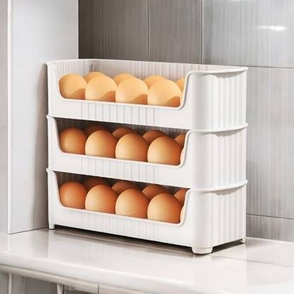 DNkitch Plastic 30 Grid Egg tray for Refrigerator 3-Layer Egg Storage for Refrigerator Door Storage Basket