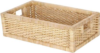 Akway Bamboo Handmade Wicker Basket for Cloth, Storage Basket, Bin Organizer for Toiletry Cosmetic Towels Toys Bathroom Organizer Bamboo Wicker Basket (16 L x 9 W x 4.5H) Storage Basket