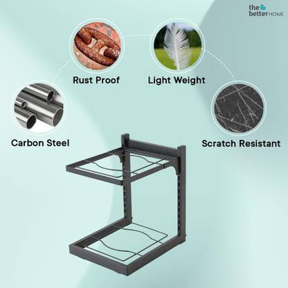 The Better Home Carbon Steel Buckle Type Pot Rack(Black)|Stackable Kitchen Basket|Carbon Steel Basket|2-Layer Storage Basket