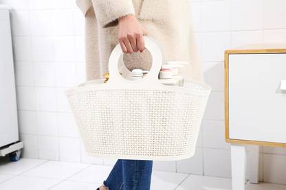 KUBER INDUSTRIES Polypropylene High-Capicity Shopping Basket with Handle (White) Storage Basket