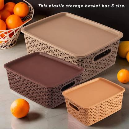SGE Plastic Stylish Woven Storage Baskets Set - Set of 3 Storage Basket