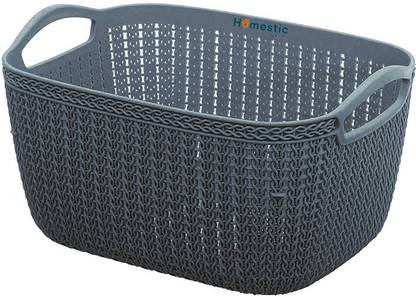 HOMESTIC Plastic Q-6 Plastic Large Size Flexible Storage Baskets with Handles (Grey) Storage Basket