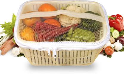 FLYER Plastic Yellow Storage Basket for Fruit and Vegetable with Zip Net Cover Storage Basket