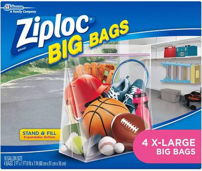 Ziploc Big Bag Double Zipper, X-Large, 4-Count Storage Box