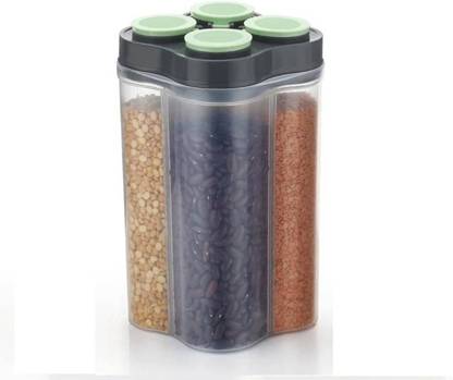 Garu Plastic Airtight 4 Section Container Jar for Grocery,Pack of 1, 2500ML -Black(Pack of 1) Storage Box