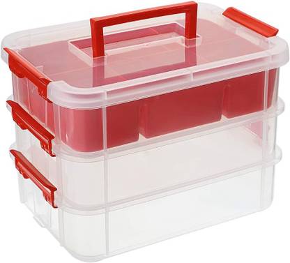 Panth Wholesaler 3 Layer Stack & Carry Box, Plastic Multipurpose Portable Storage Container Box Storage Box