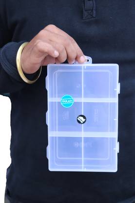 Gulati (Pack Of 4) 6 Partition Multipurpose Plastic Box (Jewellery, Electronics, Etc.) Storage Box