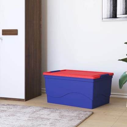 NILKAMAL LIMITED Nilkamal Plastic Rectangular Stack Storage Box with Wheels, 50 L, Blue and Red… Storage Box