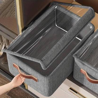 SONGMICS Folding Storage Box With Lid Fabric Foldable Steel Storage Cubes Organizer Storage Box