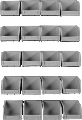 ALKON Polybins Stackable Storage Set of 20 Bins with 5 Mounting Rails Screw/Nuts Storage Box