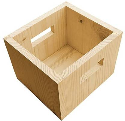 Bajrangi Enterprises Wood Wooden Crate/Basket | Crate with Handles (SQUARE 8 X 8 IN) Storage Box