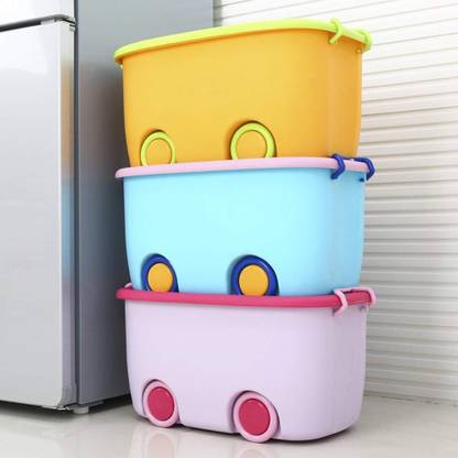 Star Work Plastic Multifunctional Perfect Size Baby Toy Storage Box With Lid And Wheels Storage Basket
