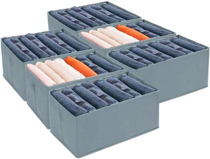 wingsfly 7 Grid Non Woven Wardrobe Clothing Organizer Set of 6 Storage Box