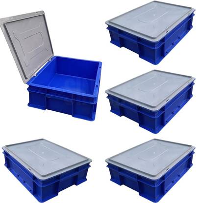 Singhak Multipurpose Plastic Storage Crate 40x30x12 CM With Lid - Pack of 5 Storage Box