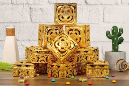 Satyam Kraft 6 Pieces Square Golden Decorative Box For Mini Storage (Big) Storage Box