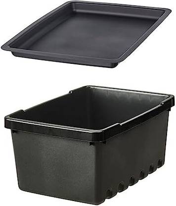 IKEA UPPSNOFSAD Storage Box, with Lid Lid, Black, 25x17 cm (pack of 2) Storage Box