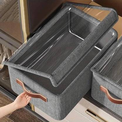ETONWALL Folding Storage Box With Lid Fabric Foldable Steel Storage Cubes Organizer Storage Box