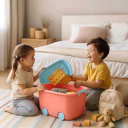 AJAAQI Rolling Storage (Pink Blue Colour) Container Box 25 LTR Super Large With Wheels Storage Box