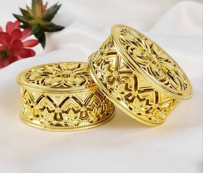 Satyam Kraft 6 Pieces Round Golden Decorative Box For Mini Storage (Small) Storage Box