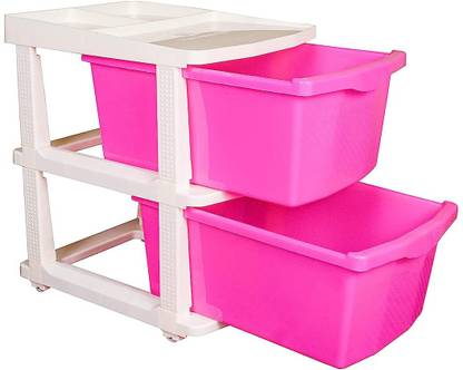 PARASNATH Boxo 2 Layer (Pink Colour) Multi-Purpose Modular Drawer Storage with Wheels Plastic Free Standing Cabinet
