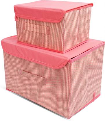 Mteaser Foldable Drawer Rectangular Storage Basket with Lid & Handle Closet Organizer Storage Box