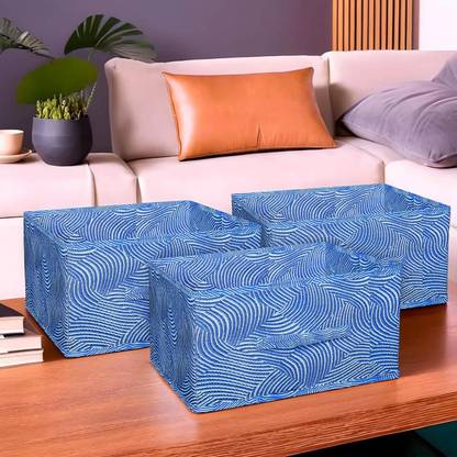 HOMESTIC Laheriya Print Non Woven Modular Closet Organizer Box Set Of 3 (Blue) Storage Box