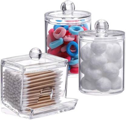 Verilux Qtips Dispenser 3 Pack Cotton Swab Holder for Bathroom Storage Box