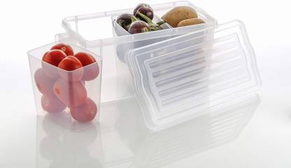 Garu Plastic Fridge Organizers Storage (Pack of 1) Box Set With Lid And 3 Bins Storage Box