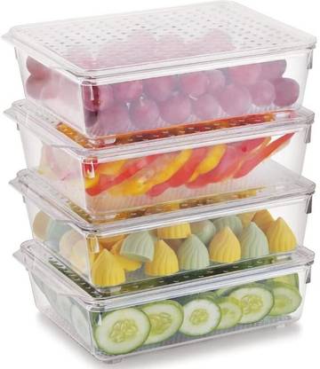 Tedemel Refrigerator Storage, Stackable Acrylic Fridge Organizer With Lid,SET OF 2-VD905 Storage Box